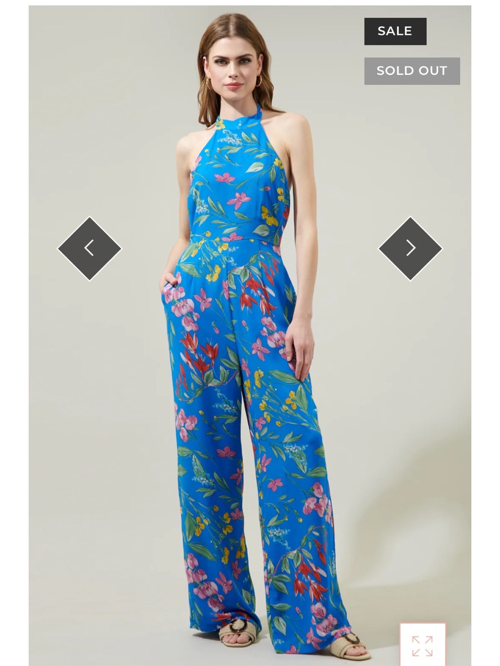SugarLips Fiona Floral Backless Halter Floral Jumpsuit - Blue XS
